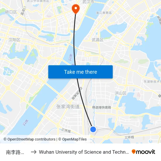 Nanli Road Banqiao to Wuhan University of Science and Technology map