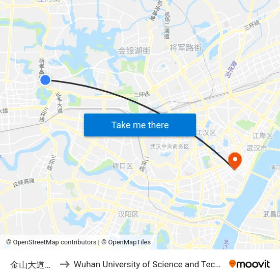 Jinshan Avenue Haikou to Wuhan University of Science and Technology map