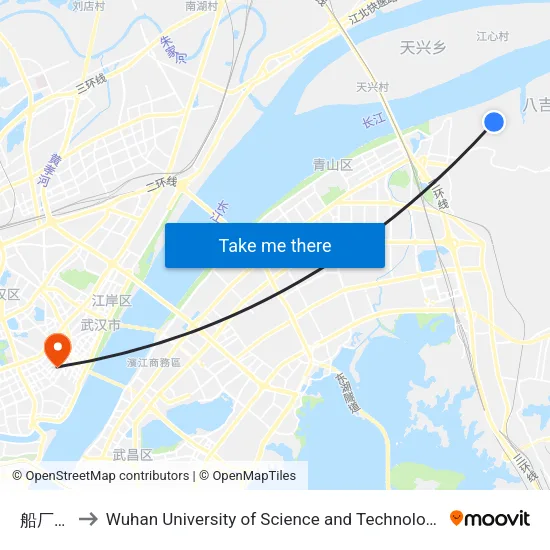 Chuanchang Village to Wuhan University of Science and Technology map