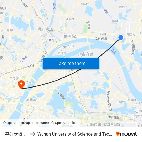 Pingjiang Avenue Tongyuan to Wuhan University of Science and Technology map
