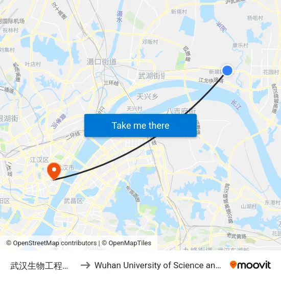 Wuhan Institute of Bioengineering to Wuhan University of Science and Technology map