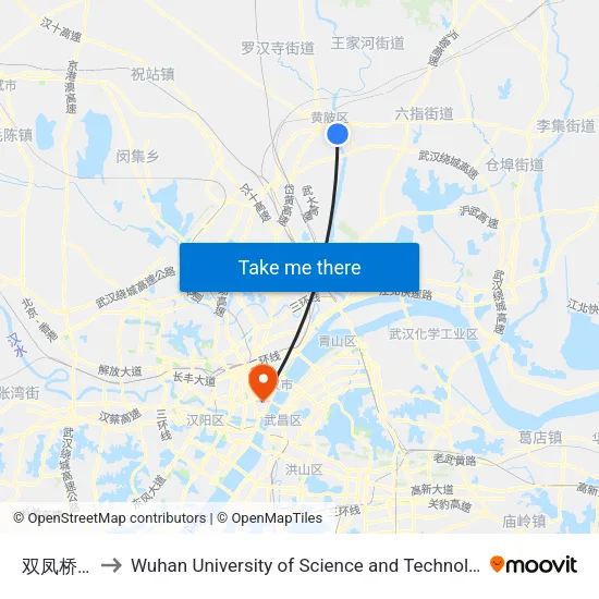 Shuangfeng Bridge to Wuhan University of Science and Technology map