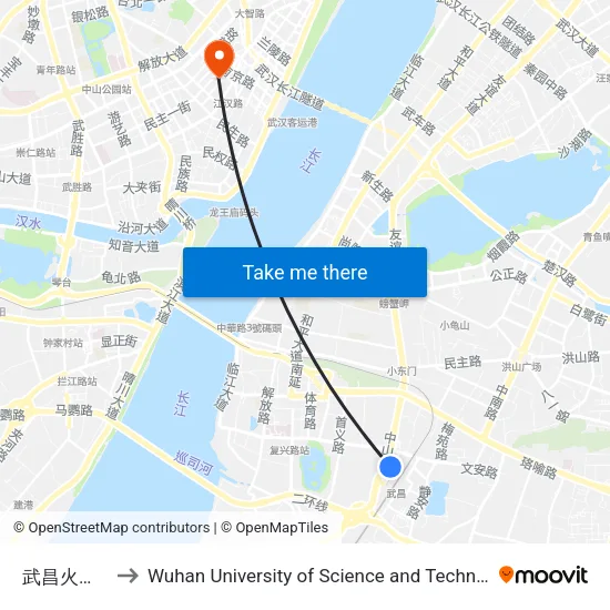 Wuchang Railway Station to Wuhan University of Science and Technology map