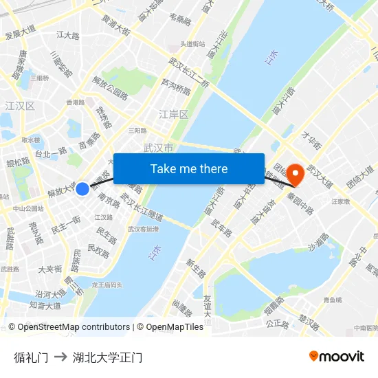 循礼门 to 湖北大学正门 map