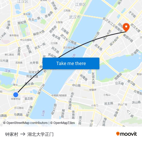 钟家村 to 湖北大学正门 map