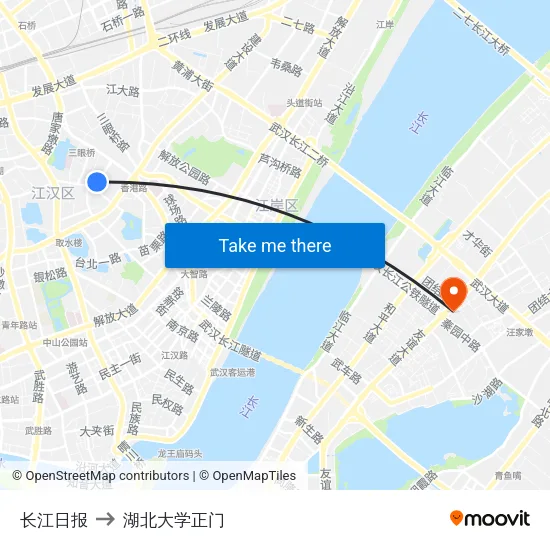 长江日报 to 湖北大学正门 map