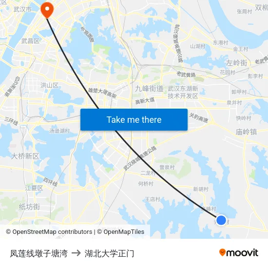 凤莲线墩子塘湾 to 湖北大学正门 map