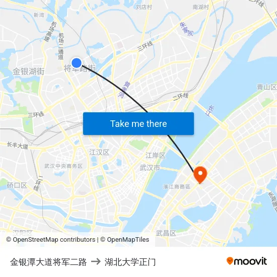 金银潭大道将军二路 to 湖北大学正门 map