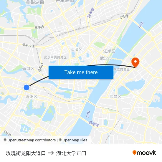 玫瑰街龙阳大道口 to 湖北大学正门 map