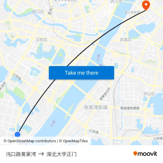 沌口路黄家湾 to 湖北大学正门 map