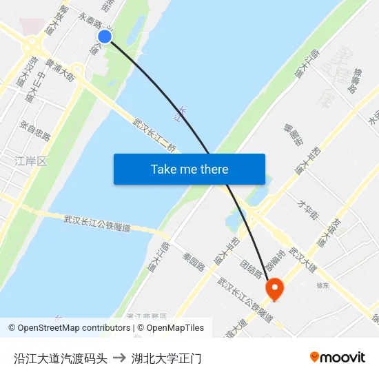 沿江大道汽渡码头 to 湖北大学正门 map