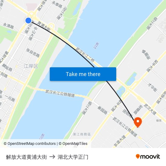 解放大道黄浦大街 to 湖北大学正门 map