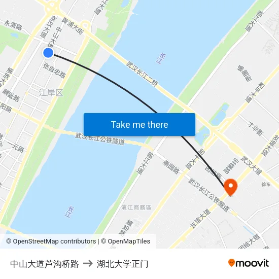 中山大道芦沟桥路 to 湖北大学正门 map