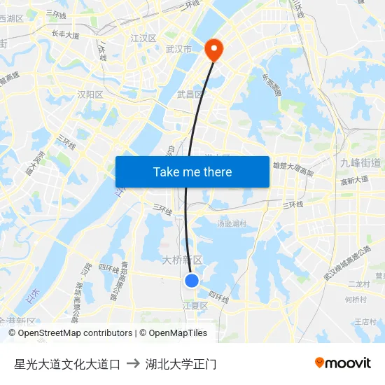 星光大道文化大道口 to 湖北大学正门 map