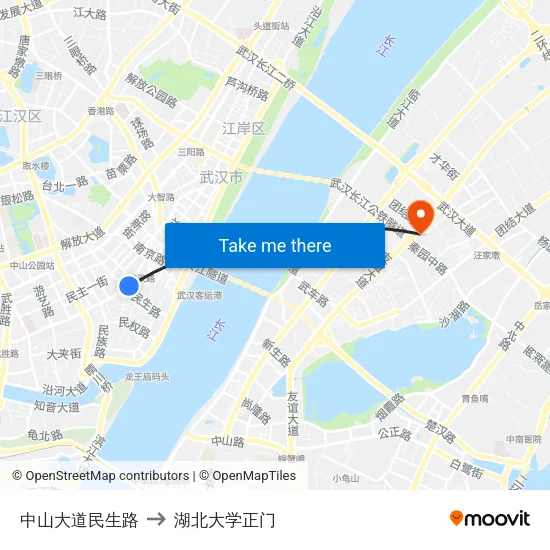 中山大道民生路 to 湖北大学正门 map