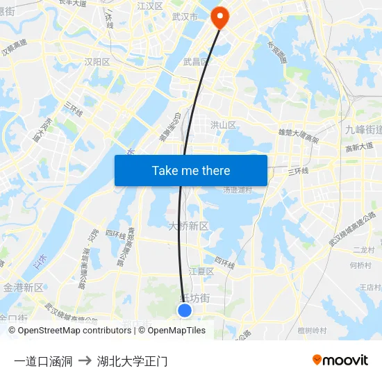 一道口涵洞 to 湖北大学正门 map