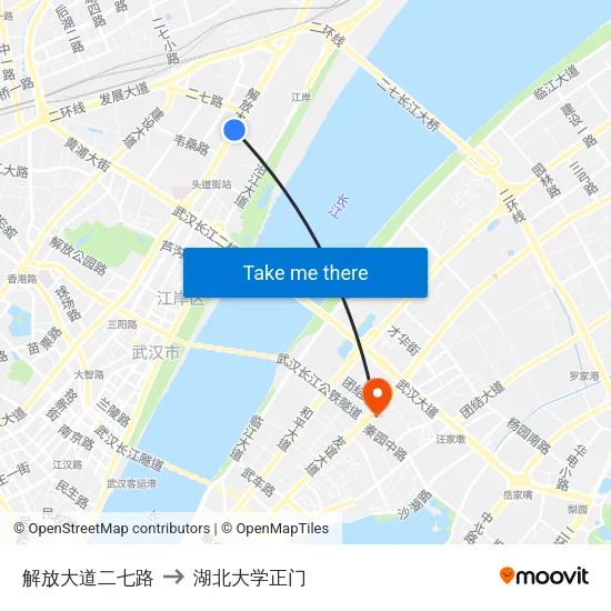 解放大道二七路 to 湖北大学正门 map