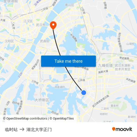 临时站 to 湖北大学正门 map