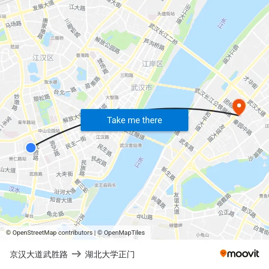 京汉大道武胜路 to 湖北大学正门 map