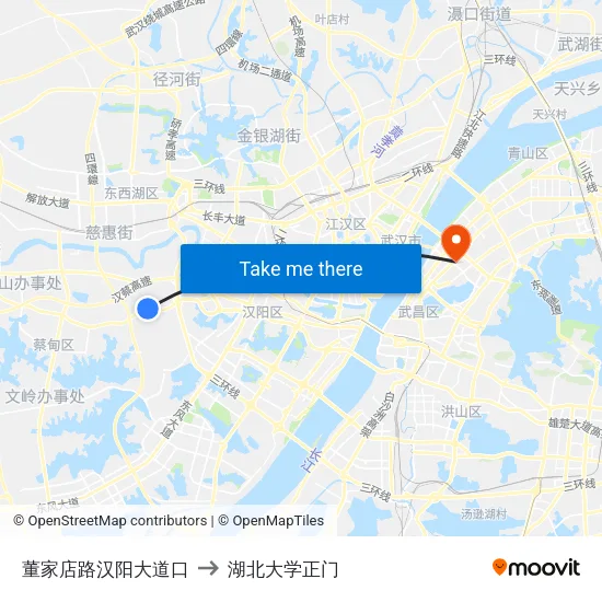 董家店路汉阳大道口 to 湖北大学正门 map