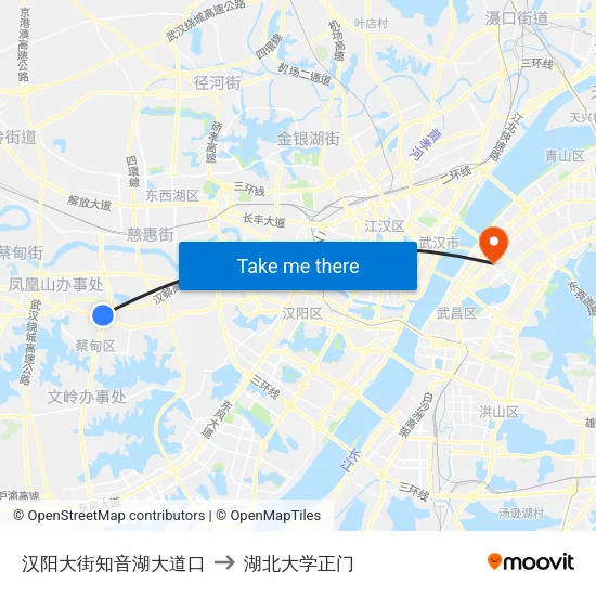 汉阳大街知音湖大道口 to 湖北大学正门 map