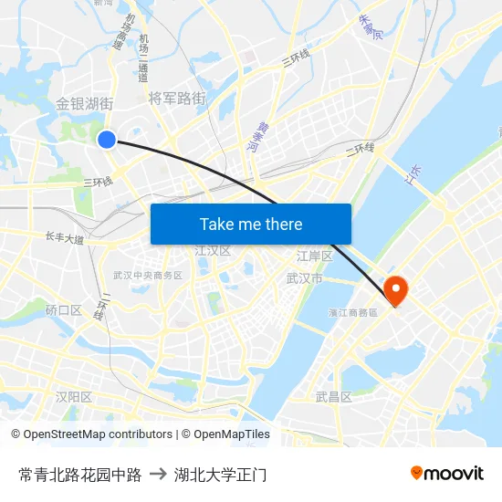 常青北路花园中路 to 湖北大学正门 map
