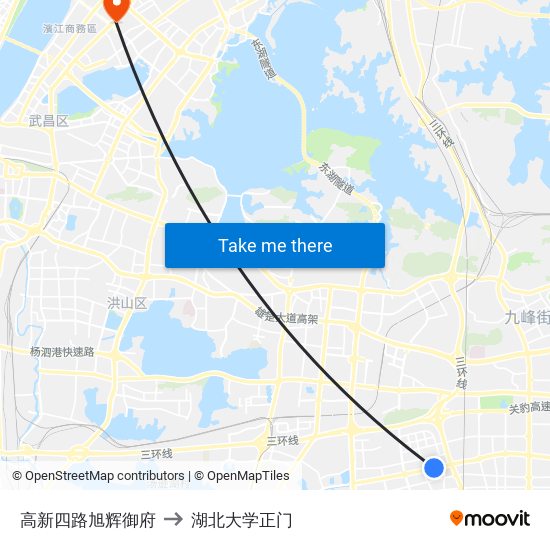 高新四路旭辉御府 to 湖北大学正门 map