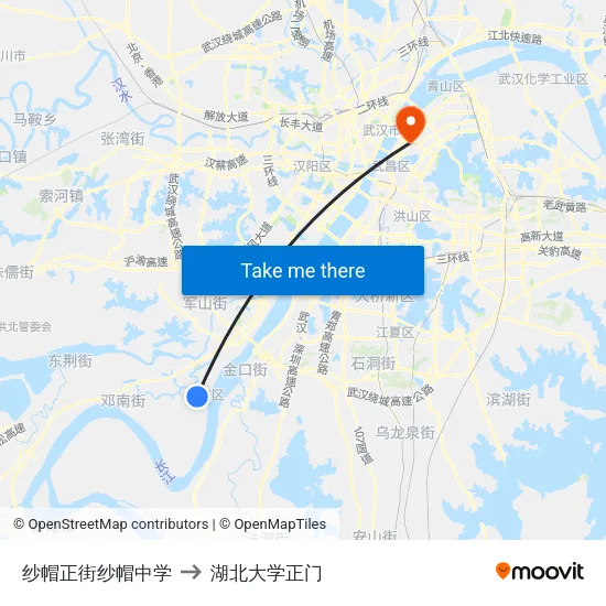纱帽正街纱帽中学 to 湖北大学正门 map