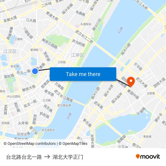 台北路台北一路 to 湖北大学正门 map