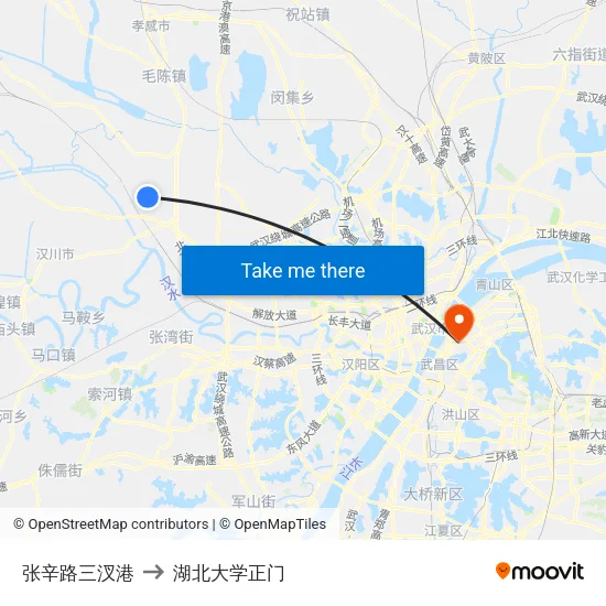 张辛路三汊港 to 湖北大学正门 map