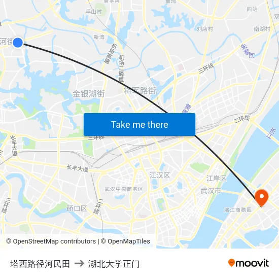 塔西路径河民田 to 湖北大学正门 map