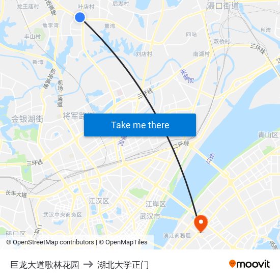 巨龙大道歌林花园 to 湖北大学正门 map