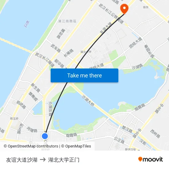 友谊大道沙湖 to 湖北大学正门 map