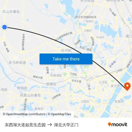 东西湖大道如意生态园 to 湖北大学正门 map