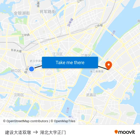 建设大道双墩 to 湖北大学正门 map