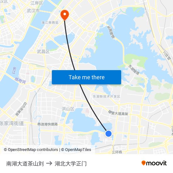 南湖大道茶山刘 to 湖北大学正门 map