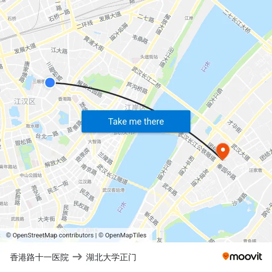 香港路十一医院 to 湖北大学正门 map