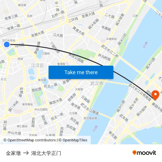 金家墩 to 湖北大学正门 map