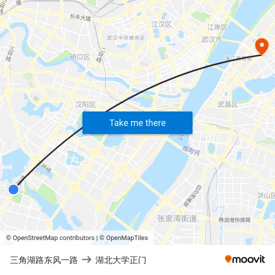 三角湖路东风一路 to 湖北大学正门 map