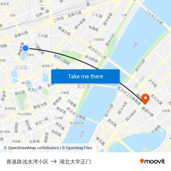 香港路浅水湾小区 to 湖北大学正门 map