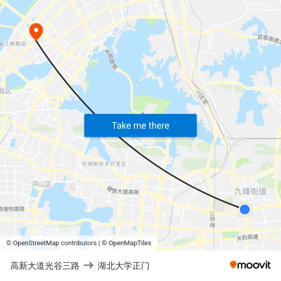 高新大道光谷三路 to 湖北大学正门 map