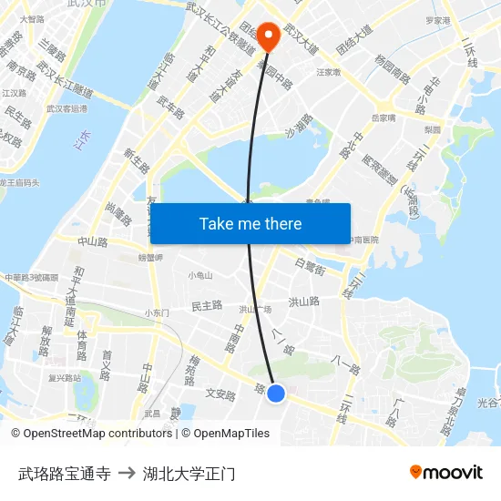 武珞路宝通寺 to 湖北大学正门 map