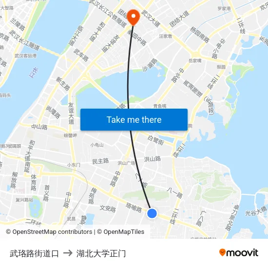 武珞路街道口 to 湖北大学正门 map