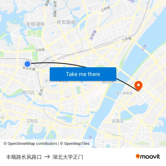 丰顺路长风路口 to 湖北大学正门 map