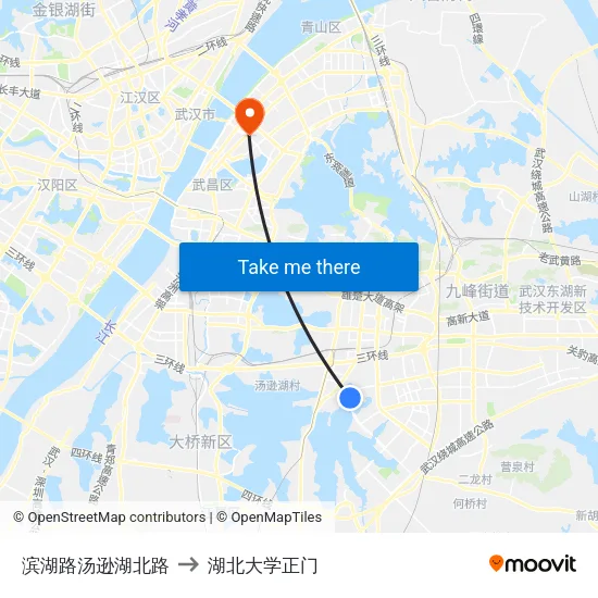 滨湖路汤逊湖北路 to 湖北大学正门 map