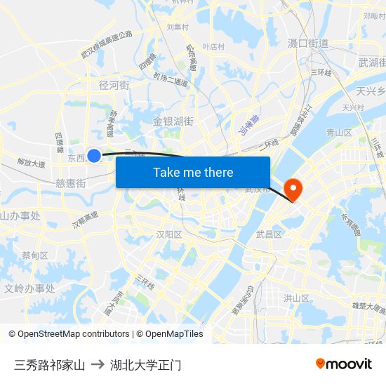 三秀路祁家山 to 湖北大学正门 map