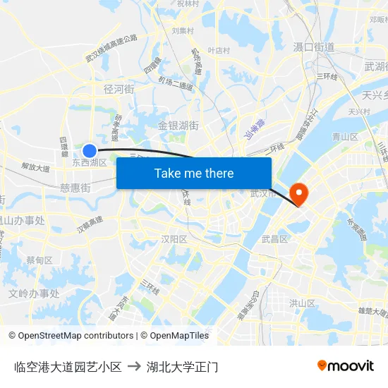 临空港大道园艺小区 to 湖北大学正门 map