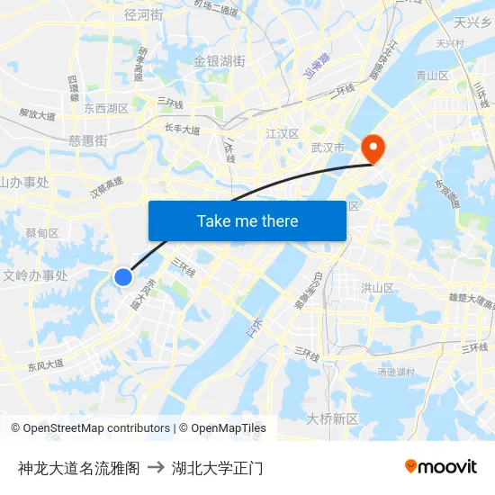 神龙大道名流雅阁 to 湖北大学正门 map