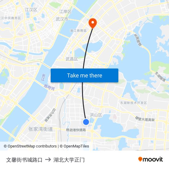 文馨街书城路口 to 湖北大学正门 map