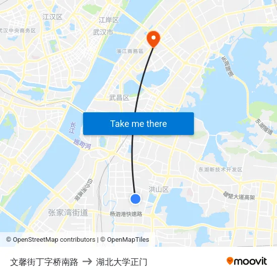 文馨街丁字桥南路 to 湖北大学正门 map